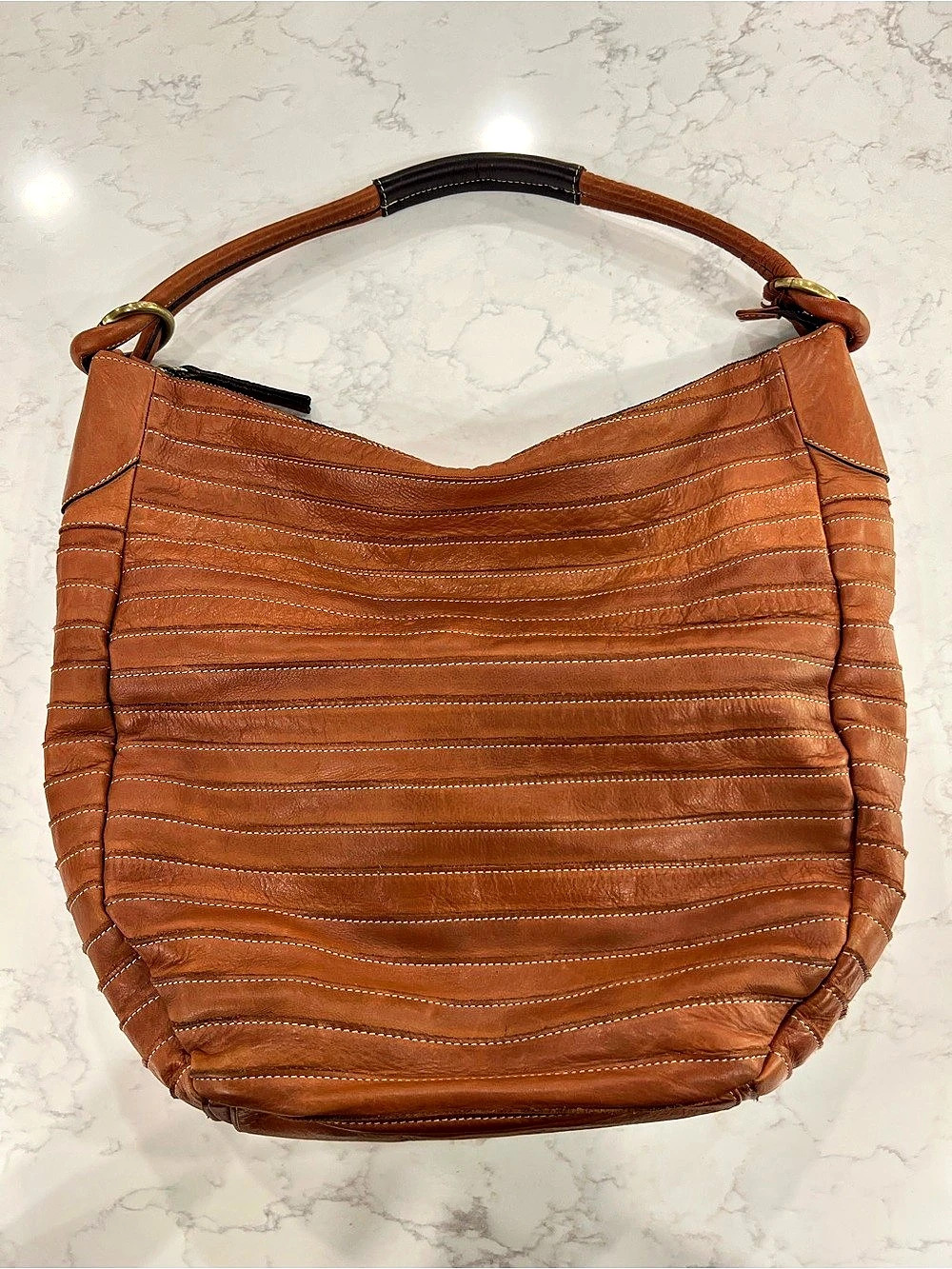 Il Duca Cognac Brown Leather Hobo Bag with Magenta Interior